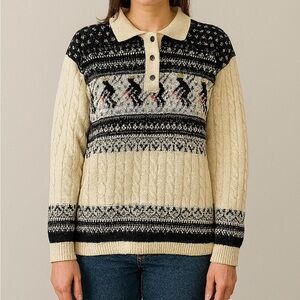Black and Cream Patterned Women's Sweater